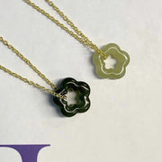 Buddha Stones Dainty Hetian Jade Cyan Jade Luck Floral Charm Necklace Pendant Necklaces & Pendants BS 16