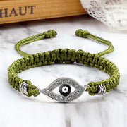 Buddha Stones Evil Eye Keep Away Evil Spirits String Bracelet Bracelet BS Green Black Evil Eye Silver Border