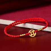 Buddha Stones Copper Coin Strength Braided String Bracelet Anklet Bracelet BS 3