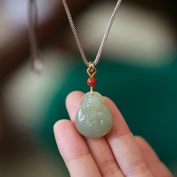 Buddha Stones Laughing Buddha Hetian Jade Wealth Prosperity String Necklace Pendant Necklaces & Pendants BS 5