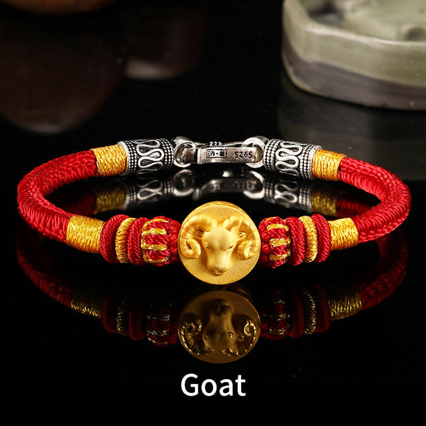 Buddha Stones 999 Gold Chinese Zodiac Auspicious Matches Om Mani Padme Hum Luck Handcrafted Bracelet Bracelet BS Goat 19cm