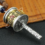 Buddha Stones Tibetan Om Mani Padme Hum Prayer Wheel Rotation Vajra Wood Necklace Pendant Necklaces & Pendants BS 11