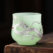 Buddha Stones Lotus Dragon Phoenix Flower Ceramic Teacup Tea Cups
