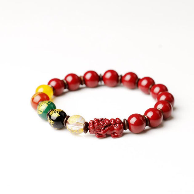 Buddha Stones Natural Cinnabar Green Agate Bracelet