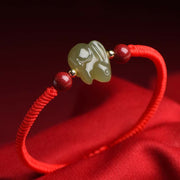 Buddha Stones Year of the Rabbit Hetian Jade Bunny Cinnabar Beaded Abundance String Bracelet Bracelet BS Red