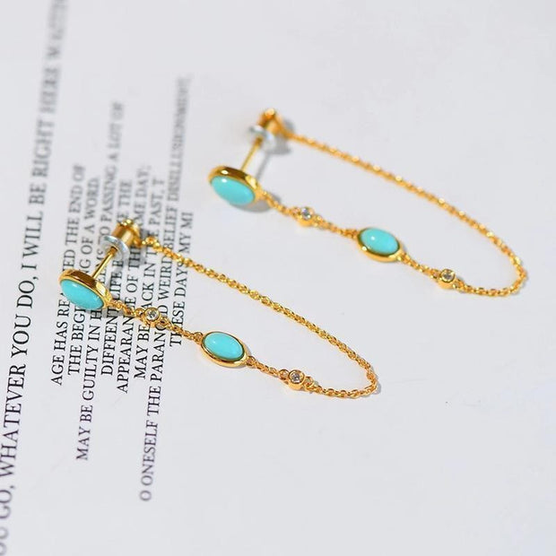 Buddha Stones Retro Turquoise Bead Protection Drop Long Tassel Earrings Earrings BS 3