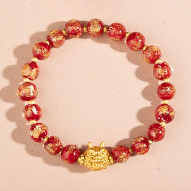 Buddha Stones Year of the Dragon Gold Foil Liuli Glass Bead Luck Bracelet Bracelet BS 2