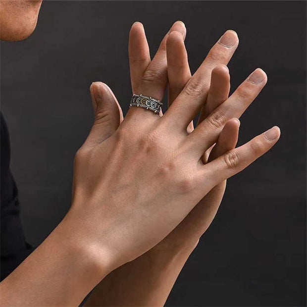 Buddha Stones Copper Coins Pattern Luck Wealth Ring