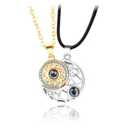 Buddha Stones Magnetic Sun Moon Couple Heart Protection Necklace Pendant Necklaces & Pendants BS Gold&White