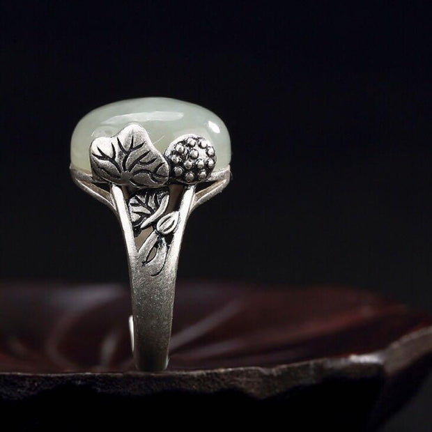 Buddha Stones Jade Lotus Leaf Copper Abundance Luck Adjustable Ring Ring BS 7