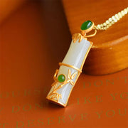 Buddha Stones White Jade Cyan Jade Bamboo Protection Necklace Pendant Necklaces & Pendants BS 2