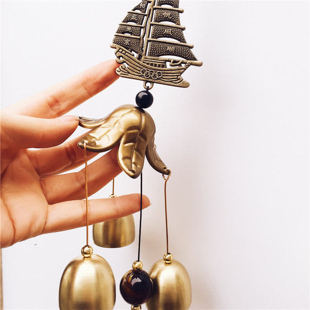 Buddha Stones Feng Shui Boat Elephant Yin Yang Bagua Coin Wall Hanging Chime Bell Handmade Home Decoration Decorations BS 3
