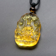 Buddha Stones Ksitigarbha Buddha Liuli Crystal Serenity Amulet Necklace Pendant Necklaces & Pendants BS Yellow Ksitigarbha