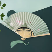 Buddha Stones Lotus Flowers Leaf Koi Fish Handheld Paper Bamboo Folding Fan Folding Fan BS 1