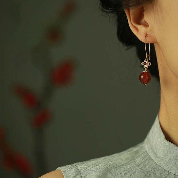 Buddha Stones 925 Sterling Silver Red Agate Flower Beaded Confidence Earrings Earrings BS 5