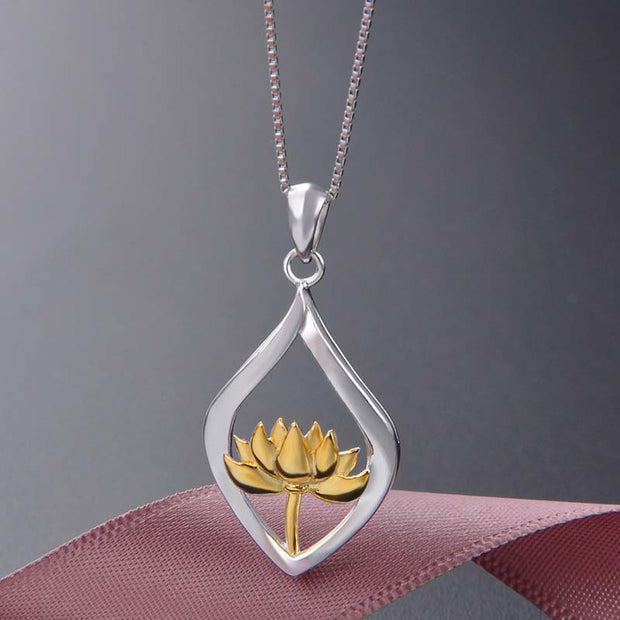 Buddha Stones 925 Sterling Silver Lotus Pattern Enlightenment Necklace Pendant Necklaces & Pendants BS 2