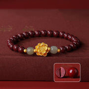 Buddha Stones 999 Sterling Silver Lotus Cinnabar Hetian Jade Blessing Bracelet Bracelet BS 3