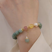 Buddha Stones Jade Pearl Strawberry Quartz Abundance Luck Bead Charm Bracelet