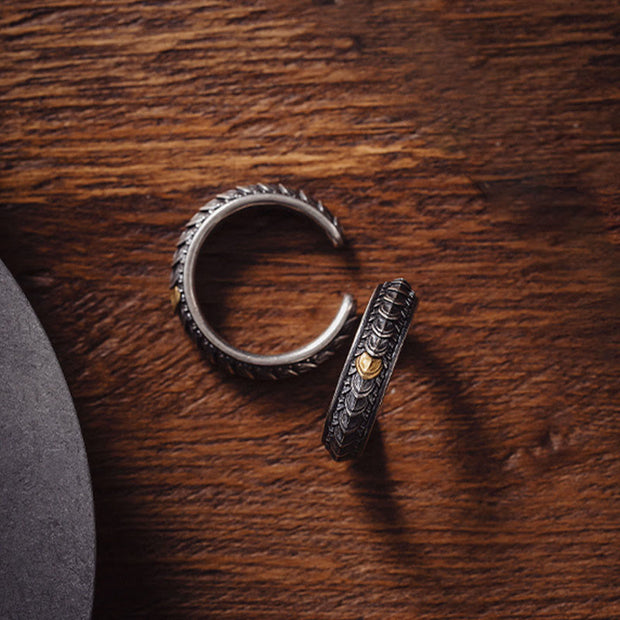Buddha Stones Vintage Dragon Scales Pattern Luck Ring