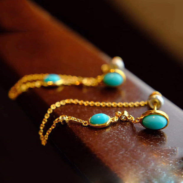 Buddha Stones Retro Turquoise Bead Protection Drop Long Tassel Earrings Earrings BS Turquoise