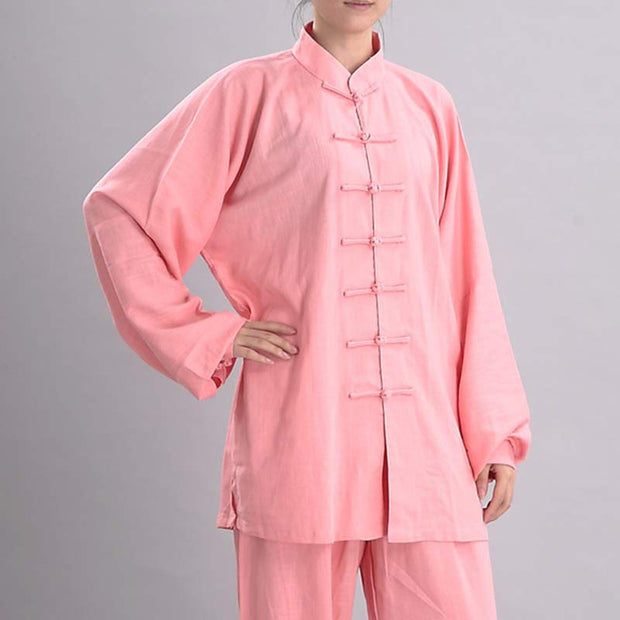 Buddha Stones Meditation Zen Prayer Spiritual Tai Chi Qigong Practice Unisex Embroidery Clothing Set Clothes BS Pink Long Sleeve XXL