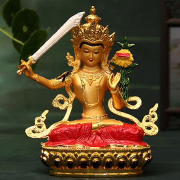 Buddha Stones Manjusri Bodhisattva Figurine Serenity Copper Statue Offering Decoration