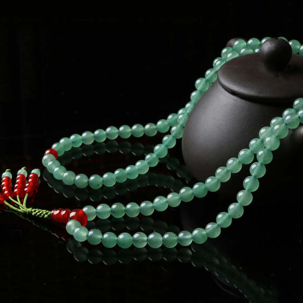 Buddha Stones 108 Beads Green Aventurine Red Agate Luck Mala Bracelet Mala Bracelet BS 7