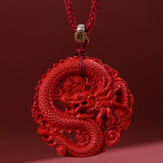 Buddha Stones Year of the Dragon 925 Sterling Silver Natural Cinnabar Copper Coin Luck Necklace Pendant Necklaces & Pendants BS Red Rope Large 49mm
