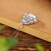 Buddha Stones 990 Sterling Silver Laughing Buddha Lotus Engraved Wealth Luck Necklace Pendant Necklaces & Pendants BS 3