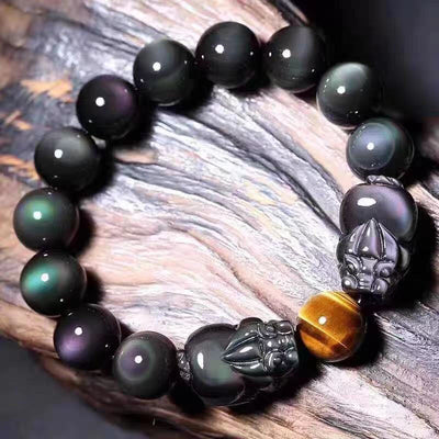 Buddha Stones FengShui PiXiu Rainbow Obsidian Healing Bracelet Bracelet BS 18mm