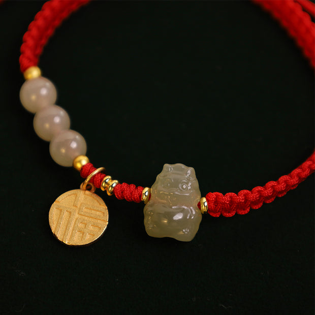 ❗❗❗A Flash Sale- Buddha Stones Year of the Dragon 925 Sterling Silver Hetian Jade Fu Character Luck Bracelet