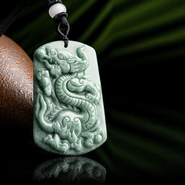 Buddha Stones Year of the Dragon Chinese Zodiac Dragon Jade Success Amulet Necklace Pendant Necklaces & Pendants BS 3