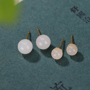 Buddha Stones 925 Sterling Silver Round White Jade Blessing Stud Earrings Earrings BS main