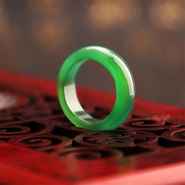 Buddha Stones Various Agate Stone Success Ring Ring BS Green