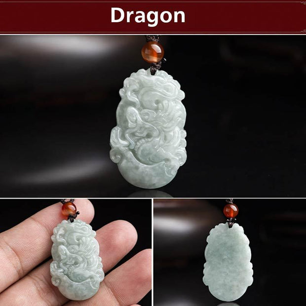 Buddha Stones Natural Jade 12 Chinese Zodiac Sucess Pendant Necklace Necklaces & Pendants BS Dragon