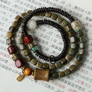 Buddha Stones Green Sandalwood Ebony Om Mani Padme Hum Engraved Peace Triple Wrap Bracelet Bracelet BS 4