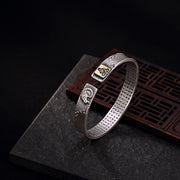 Buddha Stones 999 Sterling Silver Year of the Dragon Chinese Zodiac Om Mani Padme Hum Carved Wisdom Bracelet Bangle