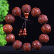 Buddha Stones Chinese Zodiac Rosewood Ebony Boxwood Copper Coin PiXiu Carved Warmth Bracelet Bracelet BS Small Leaf Red Sandalwood Zen Letter