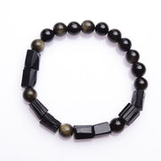 Buddha Stones  Gold Sheen Obsidian Black Tourmaline Wealth Bracelet Bracelet BS 8