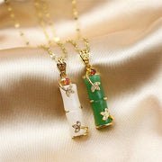 Buddha Stones White Jade Cyan Jade Bamboo Luck Protection Necklace Pendant