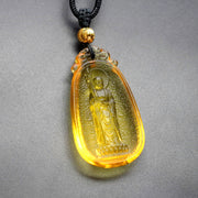 Buddha Stones Ksitigarbha Buddha Liuli Crystal Serenity Amulet Necklace Pendant Necklaces & Pendants BS Gold Ksitigarbha