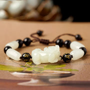 Buddha Stones Natural Hetian White Jade PiXiu Wealth String Bracelet Bracelet BS Om Mani Padme Hum White Jade Pixiu Women