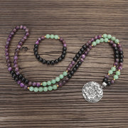 Buddha Stones 108 Mala Beads Amethyst Green Aventurine Lotus Meditation Bracelet Mala Bracelet BS 10