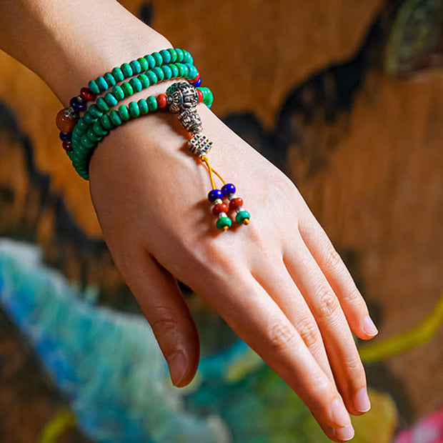 Buddha Stones 108 Mala Beads Tibetan Turquoise Dzi Bead Protection Bracelet Mala Bracelet BS 2