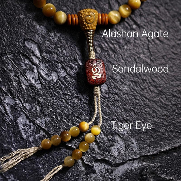 Buddha Stones 108 Mala Beads Natural Tiger Eye Copper Dorje Protection Tassel Bracelet Mala Bracelet BS 4
