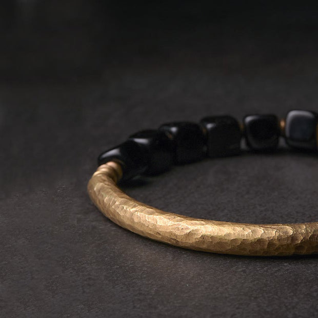 Buddha Stones Black Obsidian Crystal Copper Strength Couple Bracelet Bracelet BS 4