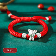 Buddha Stones 999 Sterling Silver Chinese Zodiac Red Rope Luck Handcrafted Kids Bracelet Bracelet BS Rat(Bracelet Size 12+4cm)
