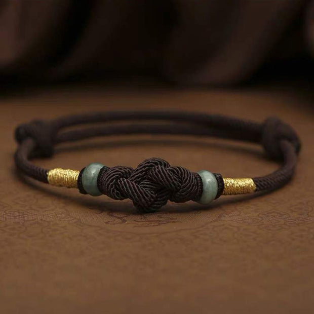 Buddha Stones Red String Jade Luck Fortune Knot Braided String Bracelet Bracelet BS Brown String&Jade(Wrist Circumference 14-22cm)