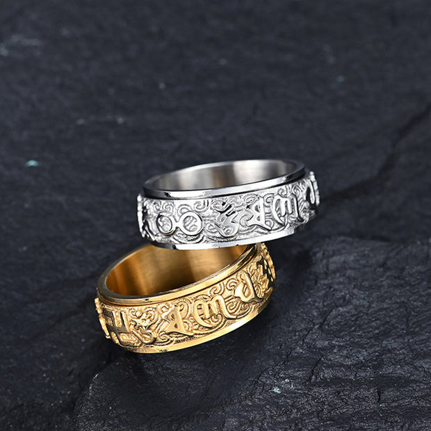 Buddha Stones Om Mani Padme Hum Balance Calm Titanium Steel Ring Rings BS 7