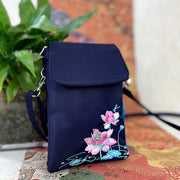 Buddha Stones Waterproof Handmade Embroidered Lotus Flowers Crossbody Bag Shoulder Bag Cellphone Bag Bag BS 15